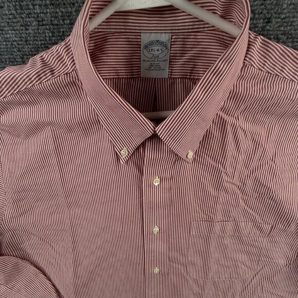 Brooks Brothers Red Non-Iron Button-Down 17.5 34/35 Slim Striped Cotton Shirt - Picture 1 of 14